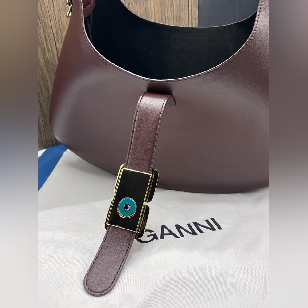 GANNI Butterfly Logo Chicory Coffee Small Kat Shoulder Bag #A7302 - Picture 11 of 15